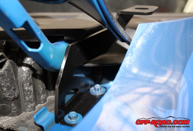 The SoCal SuperTrucks light hood mounts use the preexisting stock bolt locations shown.