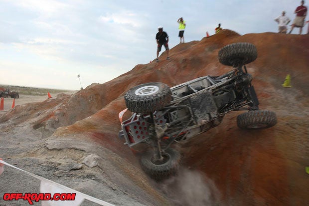 The local team of Casey Beach and Chad Schoonover had plenty of fan support in their Tuff Country-sponsored rig. Things went a bit wrong at one point on Saturday evening and their buggy came rolling down the course.