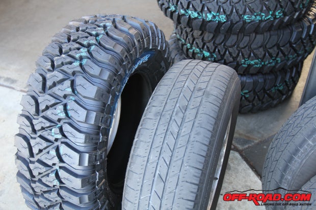 The Mickey Thompson MTZ dwarfs our road tires. Itll be nice to have some real rubber under the WJ now. 