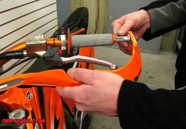 Brush guards are essential accessories for any serious backcountry single-track rider. When throttling a KTM, protecting its hydraulic clutch lever and components is key to saving money repairing upsets from a downhill get-off. This author learned the hard way.