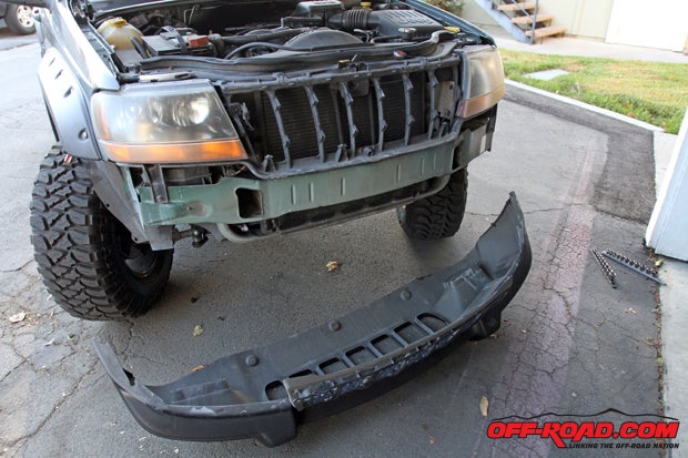With the front bumper removed the cross-member is then exposed so we can begin to install the Trail Ready bumper mounts.  