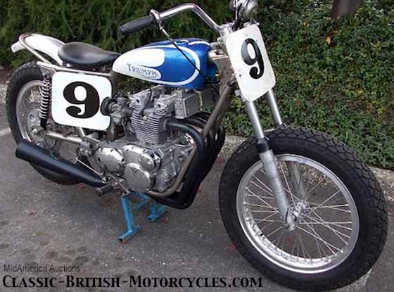 Heres something you dont see too often:  A Triumph Trident Metisse flat tracker.