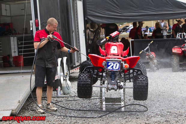 The pits were busy with cleaning and wrenching between races. 