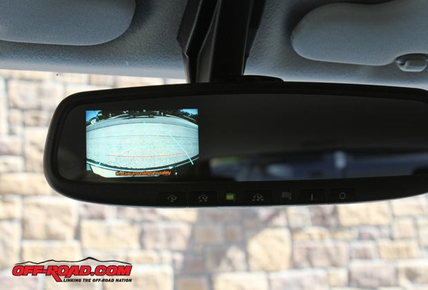 A backup camera is thoughtfully incorporated into the rearview mirror. Although the screen isnt large, it is easy to use and plenty big to aid in seeing obstacles on the trail or cars in a parking lot. 