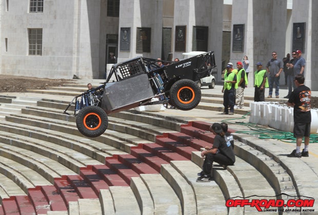This large jump down the steps of the Coliseum will be interesting come race night.