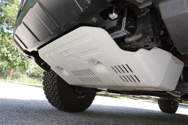 A 1/4-inch-thick TRD front skid plate provides added protection on the Ultimate Edition FJ.